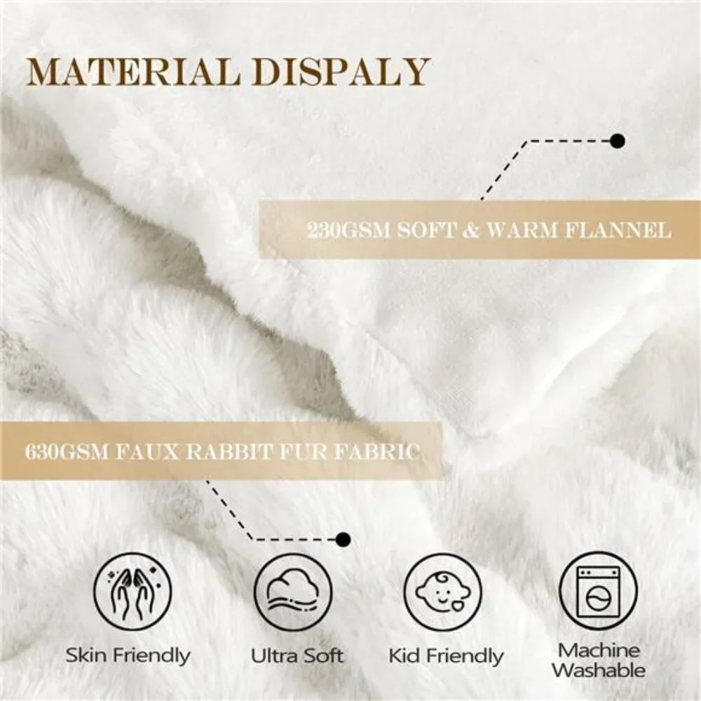 Faux Fur Throw Blanket Cozy Soft Fluffy Bubble Blanket White Couch Sofa Bedroom